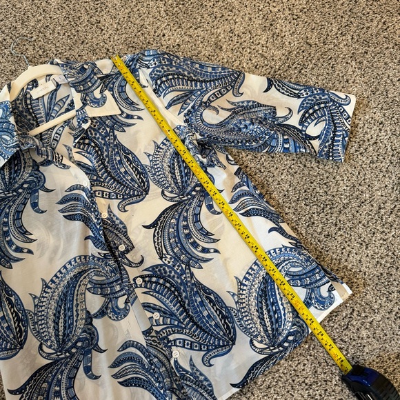 Chico's Blue and White Boxy Button Down Shirt in medium blue paisley - Picture 11 of 14
